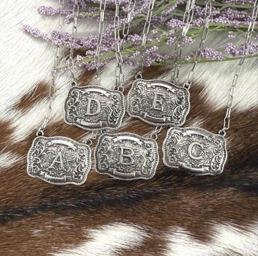 Belt Buckle Initial Necklace