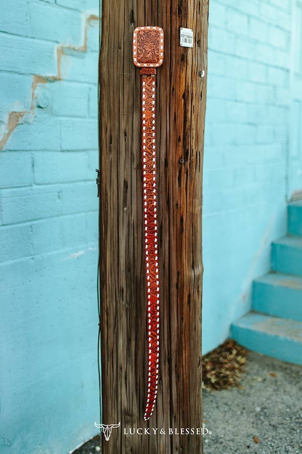 Buckstitch Tooled Leather Belt