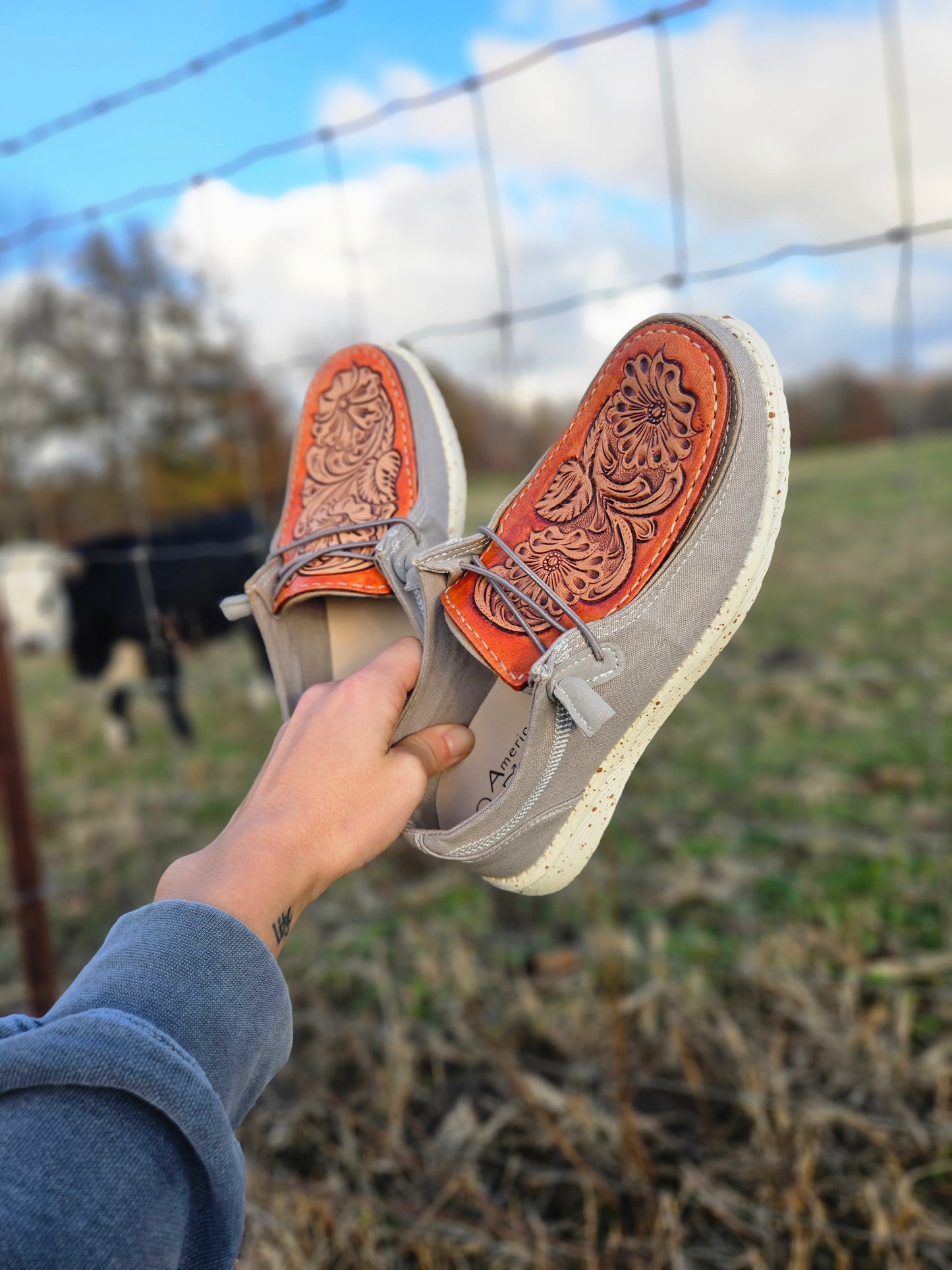 Ranchin' Leather Tooled Slip Ons