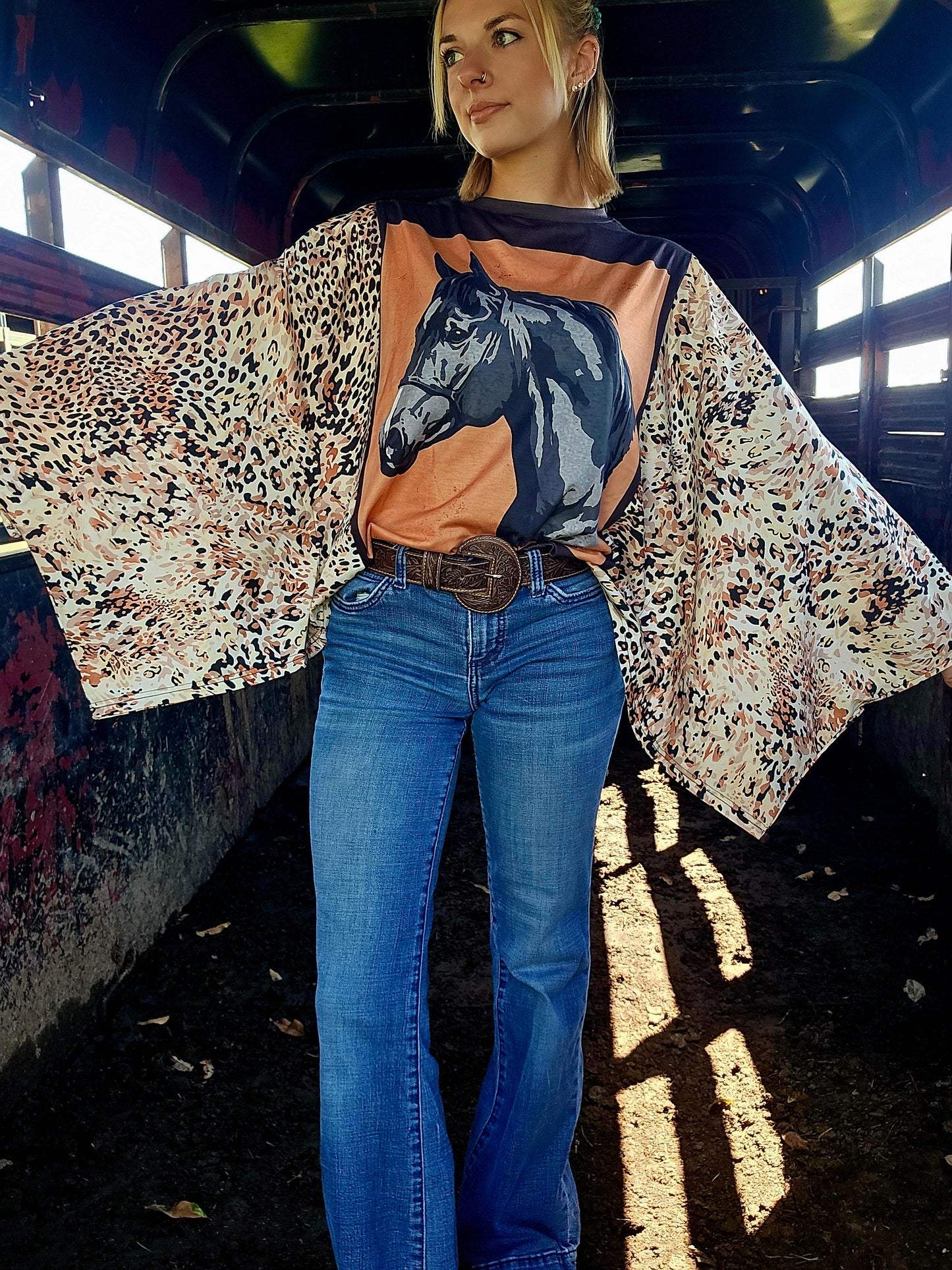 Horse and Cheetah Long Sleeve Blouse